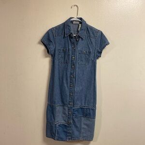 Vintage Denim Patchwork Faded Glory Button Up Dress